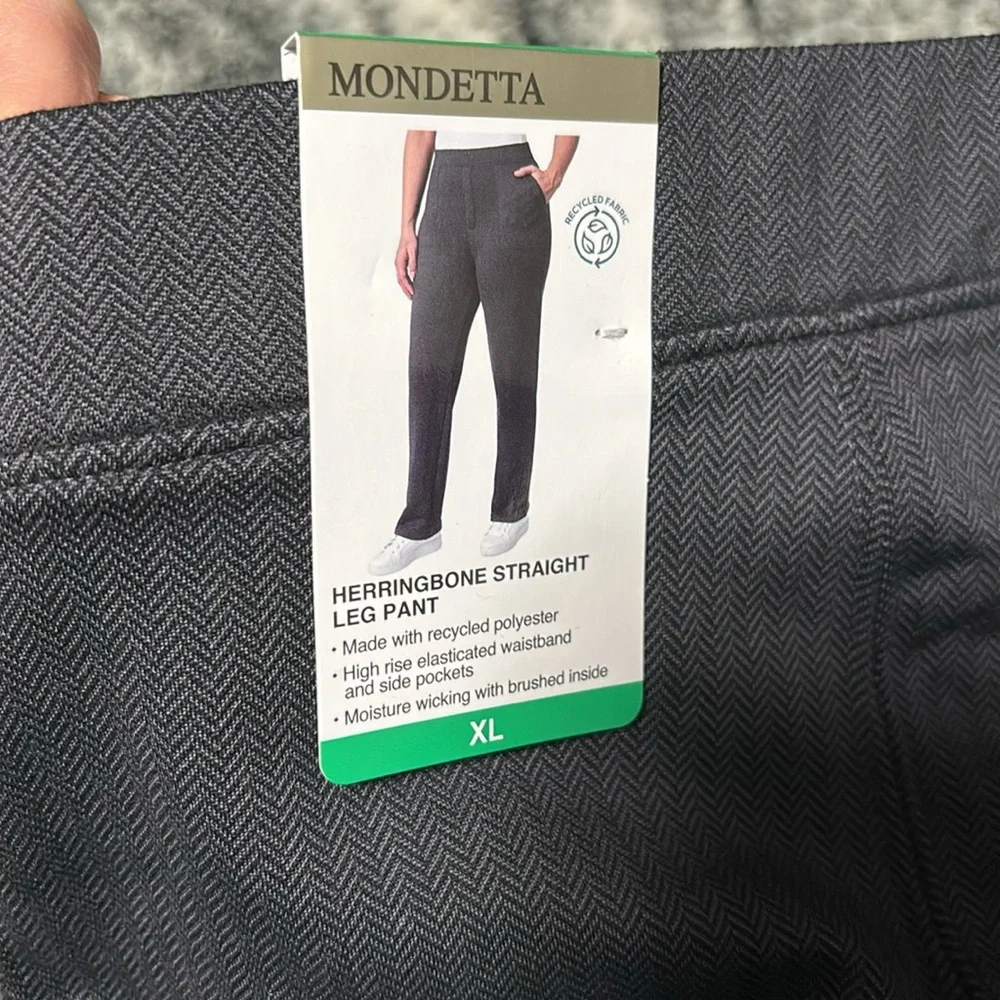 Mondetta Size L Women's Herringbone Straight Leg Pant Inseam 30.5” Black NWT